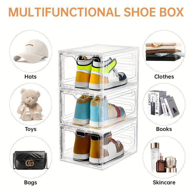자석 도어가 있는 쌓을 수 있는 플라스틱 신발 상자,  - Shoe Box Display 리뷰 및 가격
